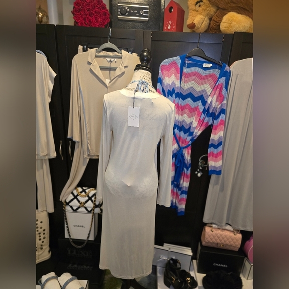 Frette Cascade Luxury Loungewear 2025 NWT Beige/ White Nightgown Silk & Cotton - Picture 14 of 16